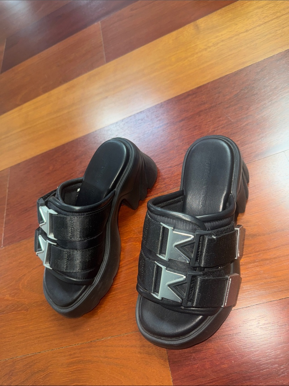 Bottega Veneta Black Platform Slide Clog Mules with Silver Buckles
